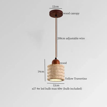 Rustic wood and travertine pendant lamp dining room columnar stone led
