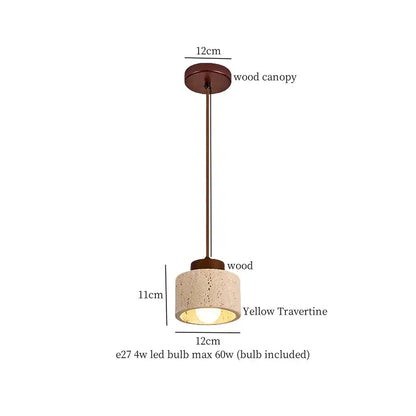 Rustic wood and travertine pendant lamp dining room columnar stone led