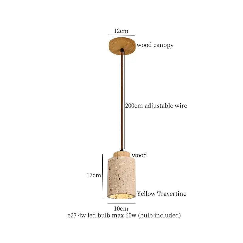 Rustic wood and travertine pendant lamp dining room columnar stone led