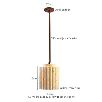 Rustic wood and travertine pendant lamp dining room columnar stone led