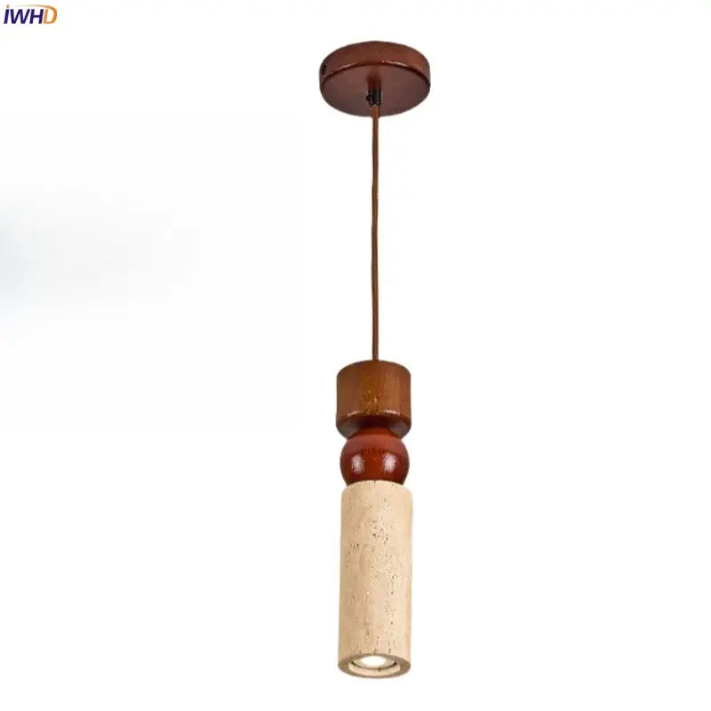 Rustic wood and travertine pendant lamp dining room columnar stone led