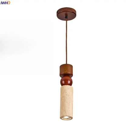 Rustic wood and travertine pendant lamp dining room columnar stone led