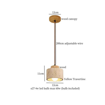 Rustic wood and travertine pendant lamp dining room columnar stone led