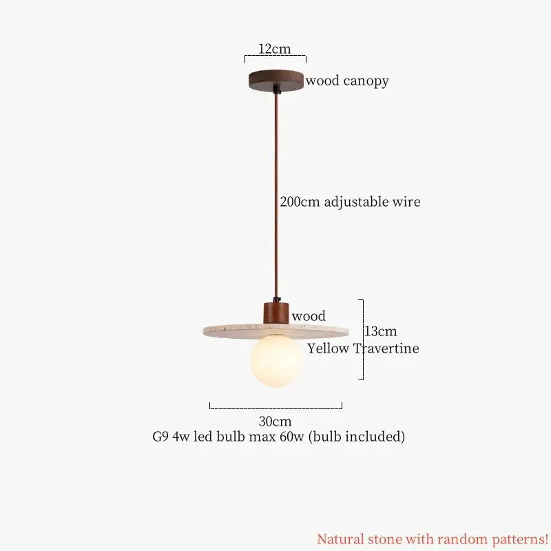 Rustic wood and travertine pendant lamp dining room columnar stone led