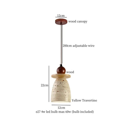 Rustic wood and travertine pendant lamp dining room columnar stone led