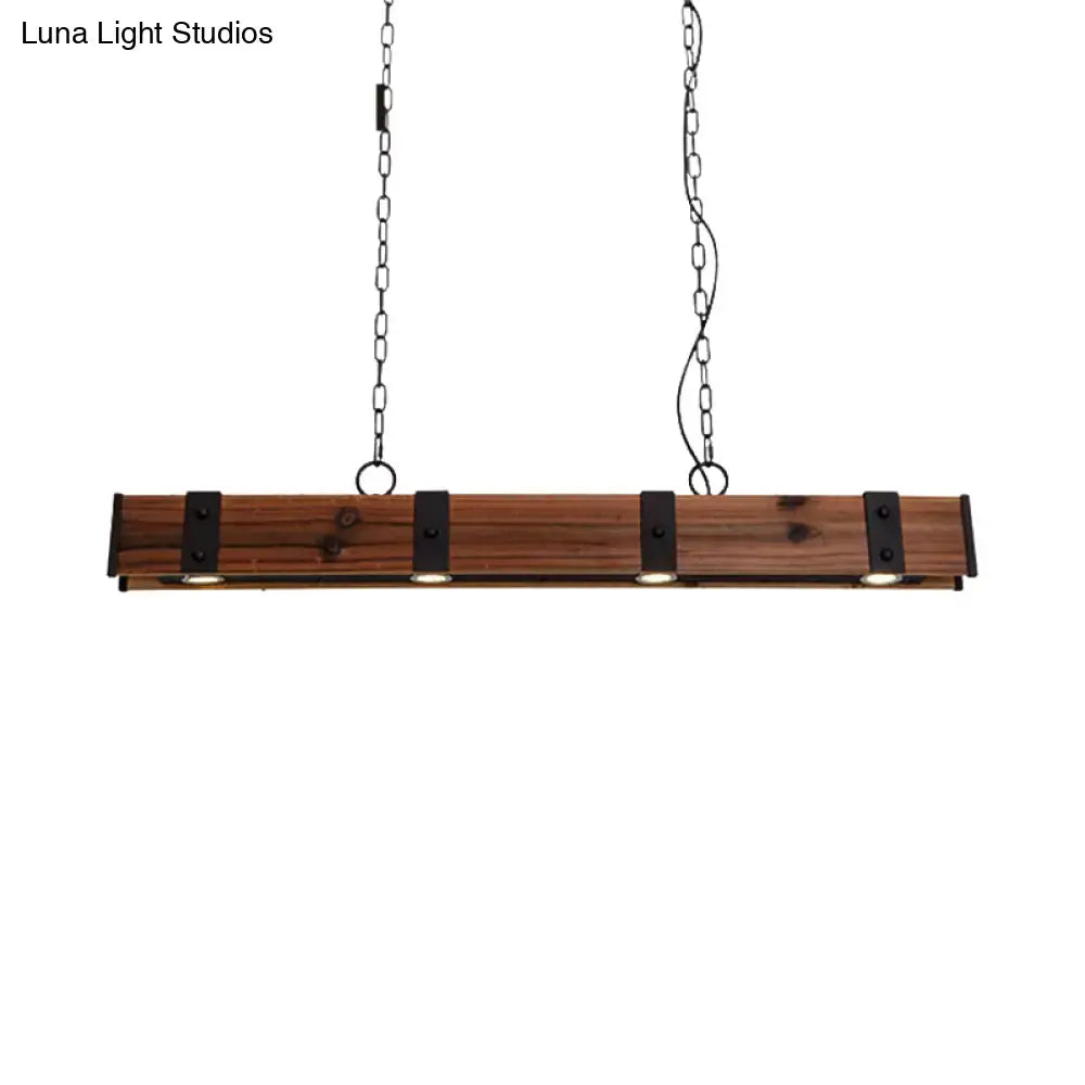 Rustic wood beam kitchen island pendant with black finish and 4 lights