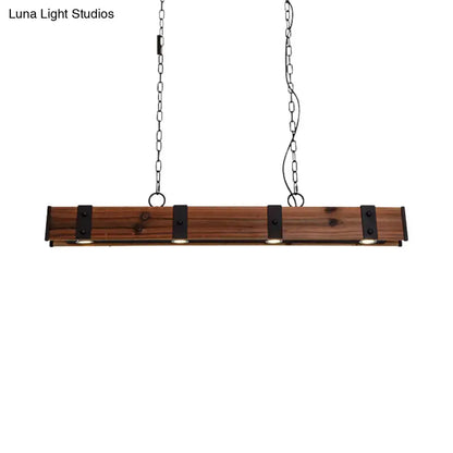 Rustic wood beam kitchen island pendant with black finish and 4 lights