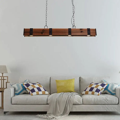 Rustic wood beam kitchen island pendant with black finish and 4 lights
