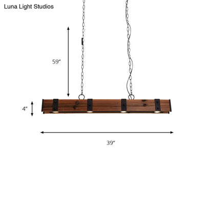 Rustic wood beam kitchen island pendant with black finish and 4 lights