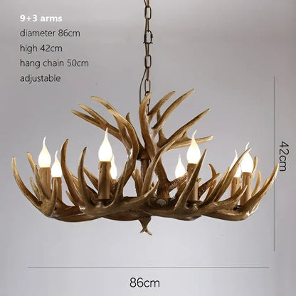 Rustic wood finish deer antler chandelier dining room light