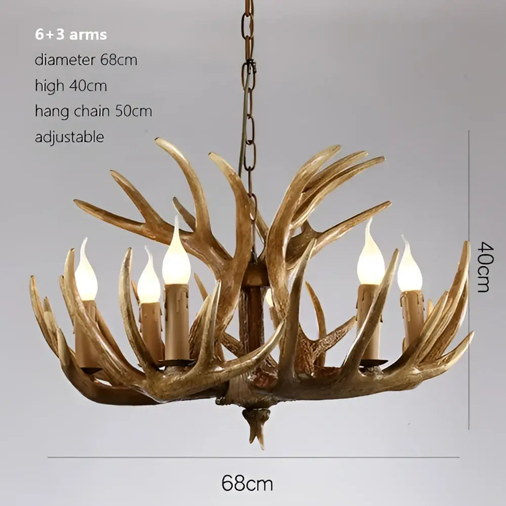 Rustic wood finish deer antler chandelier dining room light