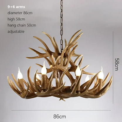 Rustic wood finish deer antler chandelier dining room light