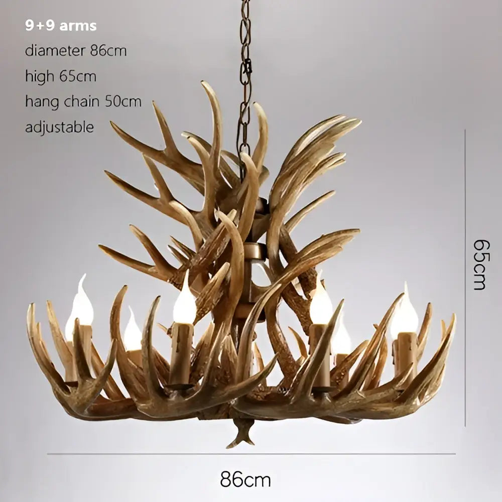 Rustic wood finish deer antler chandelier dining room light