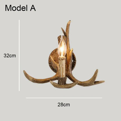 Rustic wood finish deer antler chandelier dining room light