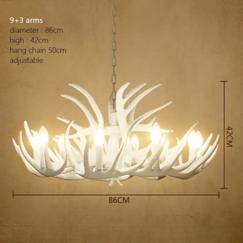 Rustic wood finish deer antler chandelier dining room light