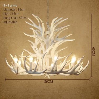 Rustic wood finish deer antler chandelier dining room light