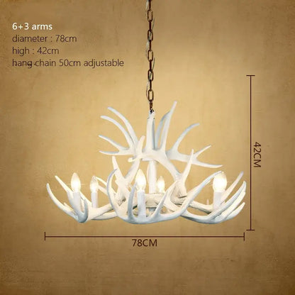 Rustic wood finish deer antler chandelier dining room light