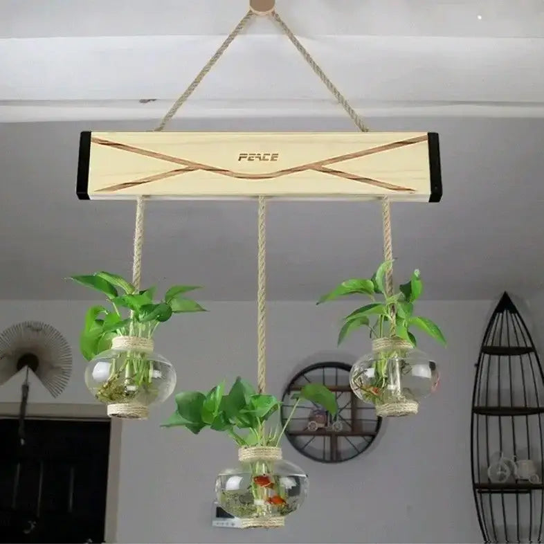 Rustic wood glass planter vase living room wall hanging decor