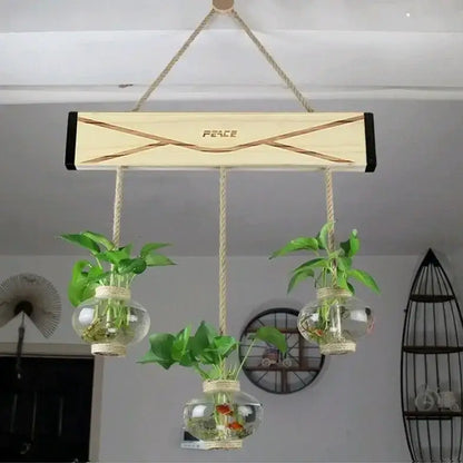 Rustic wood glass planter vase living room wall hanging decor