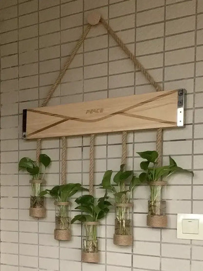 Rustic wood glass planter vase living room wall hanging decor