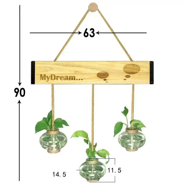 Rustic wood glass planter vase living room wall hanging decor