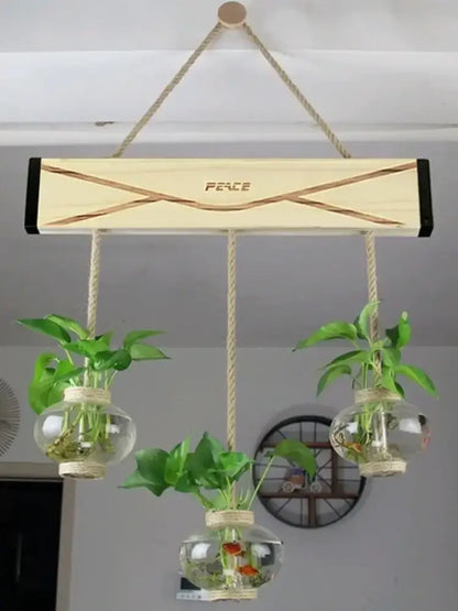 Rustic wood glass planter vase living room wall hanging decor