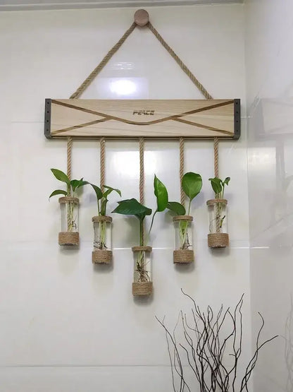 Rustic wood glass planter vase living room wall hanging decor