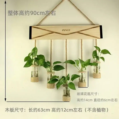 Rustic wood glass planter vase living room wall hanging decor