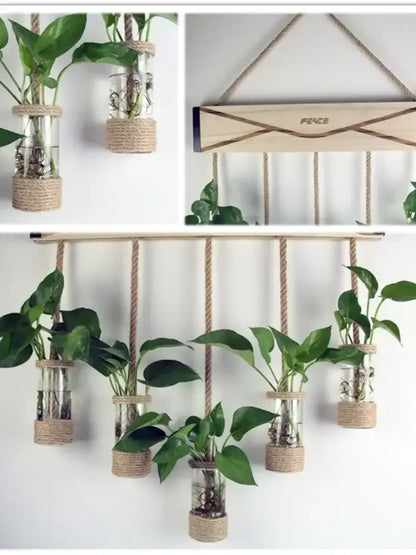 Rustic wood glass planter vase living room wall hanging decor