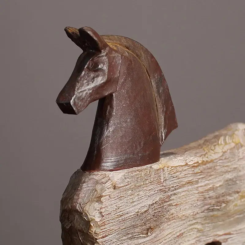 Rustic wood grain horse sculpture living room animal figurine