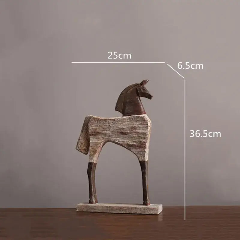 Rustic wood grain horse sculpture living room animal figurine
