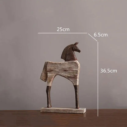 Rustic wood grain horse sculpture living room animal figurine