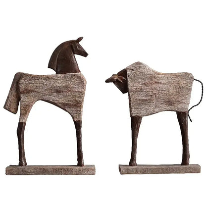 Rustic wood grain horse sculpture living room animal figurine