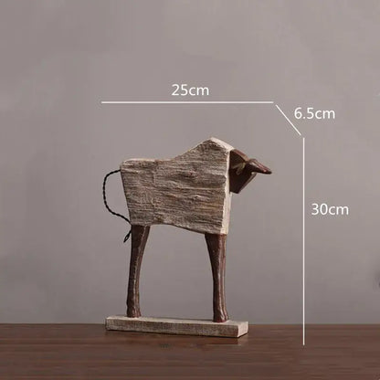 Rustic wood grain horse sculpture living room animal figurine