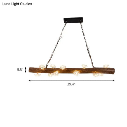 Rustic wood log hanging lamp with globe lights kitchen chandelier