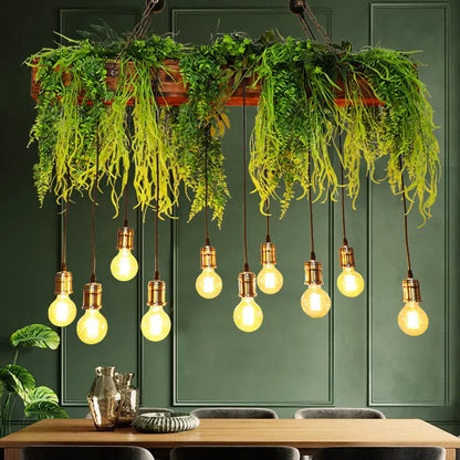 Rustic wooden fern deco edison bulb chandelier dining room light