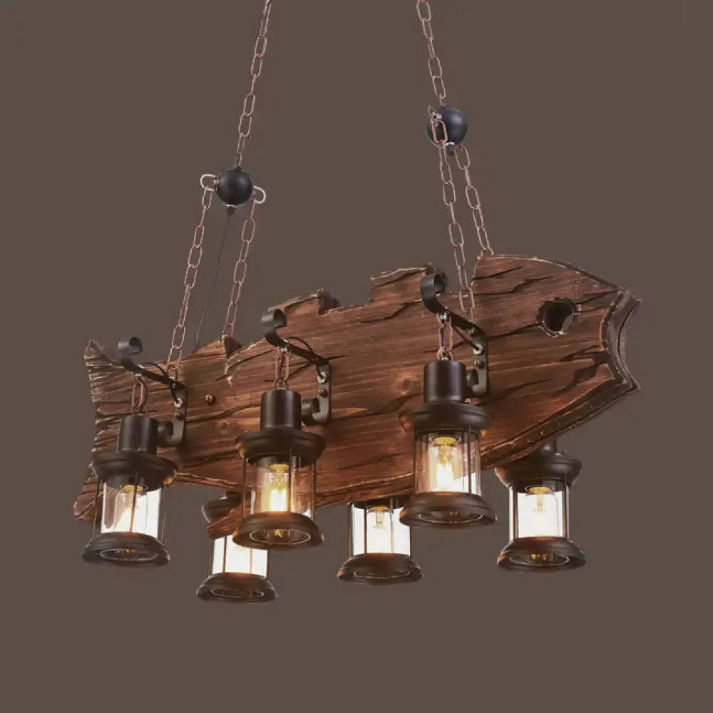 Rustic wooden fish design clear glass pendant light dining room
