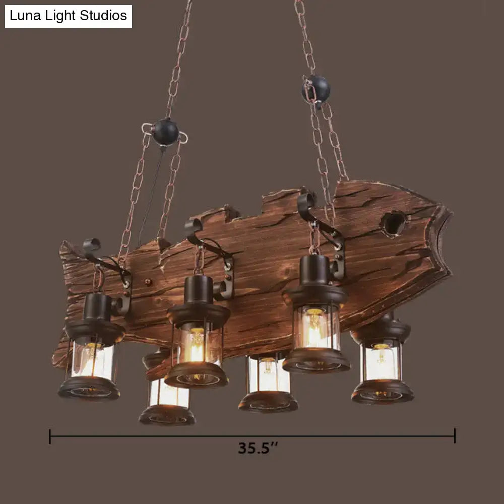 Rustic wooden fish design clear glass pendant light dining room