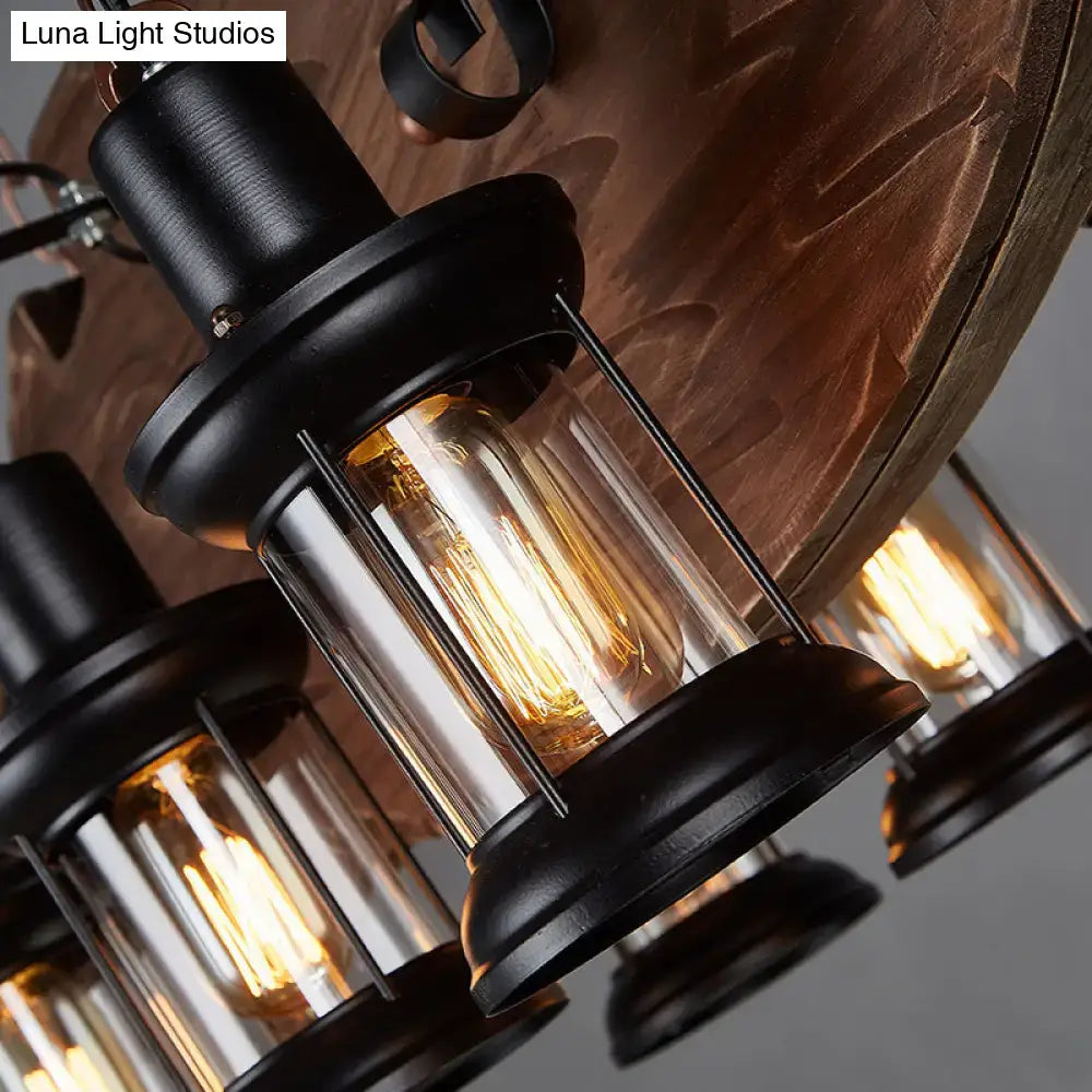Rustic wooden fish island pendant light dining room e26 e27 lanterns