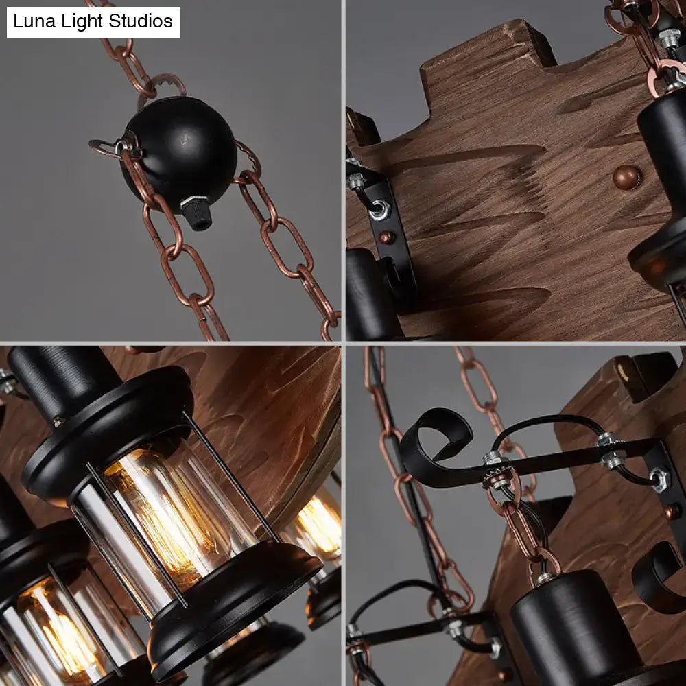Rustic wooden fish island pendant light dining room e26 e27 lanterns