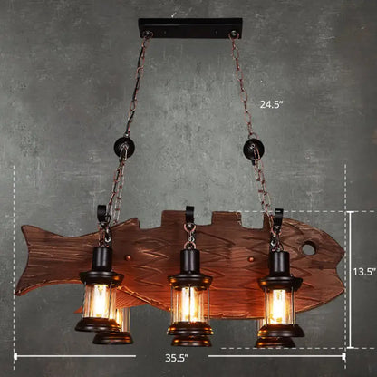 Rustic wooden fish island pendant light dining room e26 e27 lanterns