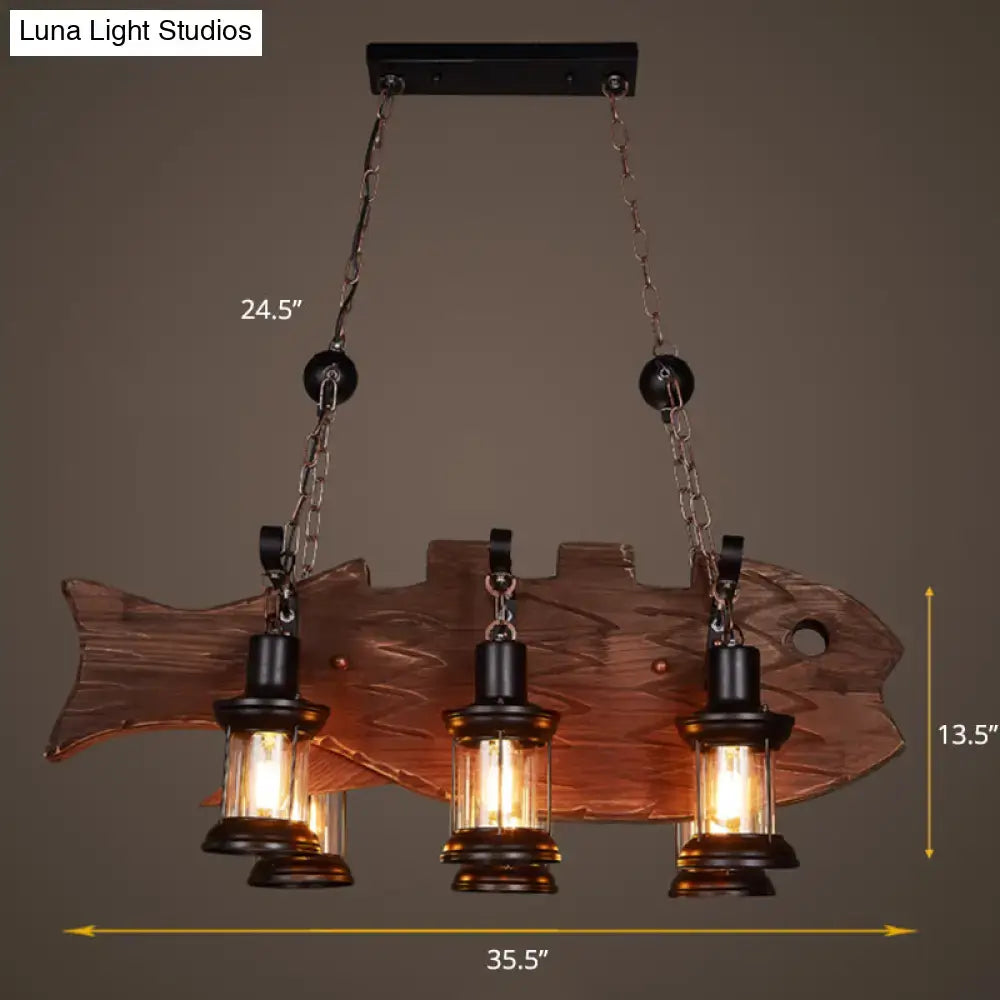 Rustic wooden fish island pendant light dining room e26 e27 lanterns