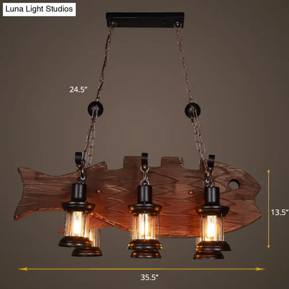 Rustic wooden fish island pendant light dining room e26 e27 lanterns