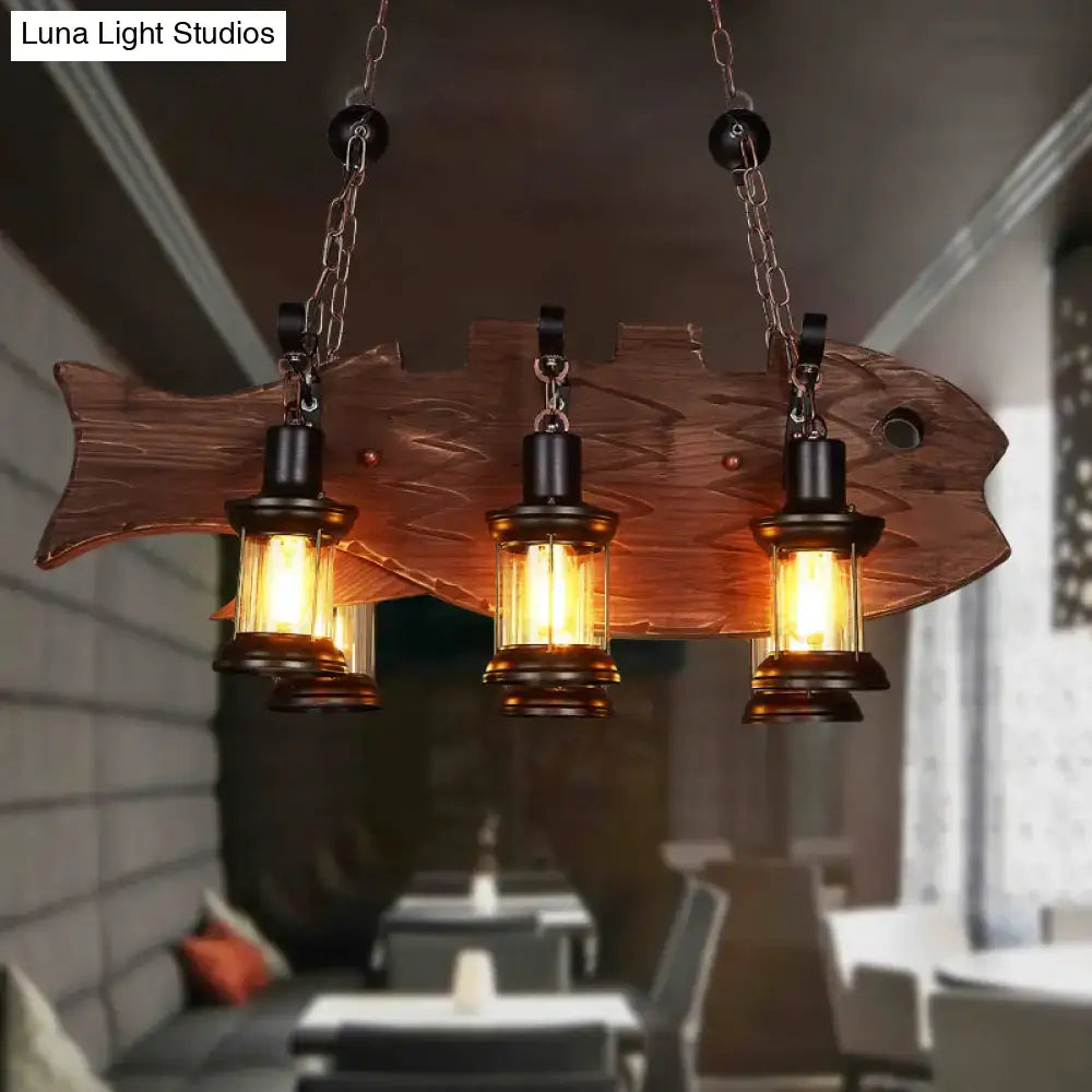 Rustic wooden fish island pendant light dining room e26 e27 lanterns