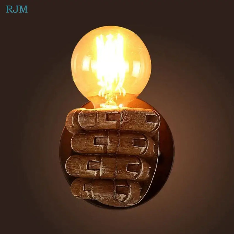 Rustic wooden hand model wall lamp living room vintage light