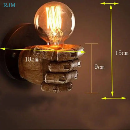 Rustic wooden hand model wall lamp living room vintage light