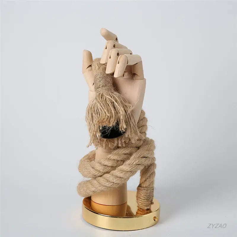 Rustic wooden hand shape hemp rope wall light for restaurant corridor