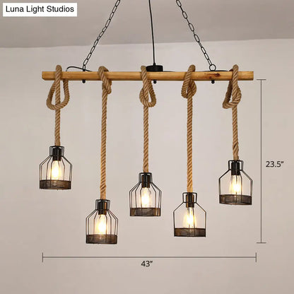 DecorBites™ Rustic Wooden Linear Island Lamp with Mesh Cage - Suspension Pendant Light for Restaurants