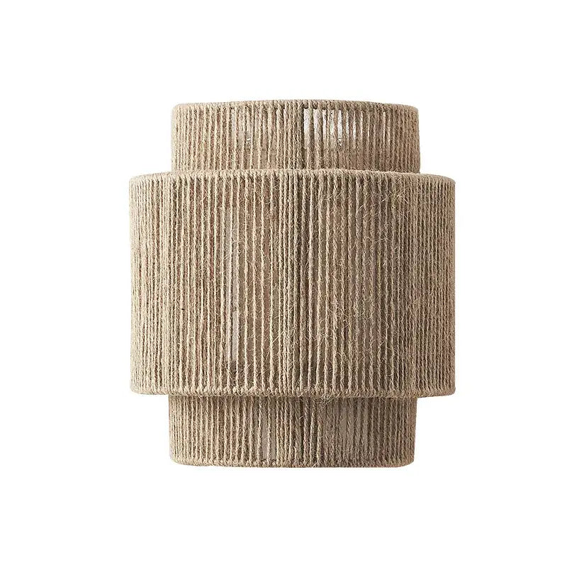 Rustic woven hemp rope wall lights bedroom tiered sconce