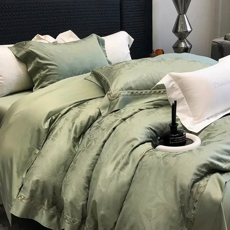 Sage green 1000tc lyocell cotton bedding set bedroom floral lace
